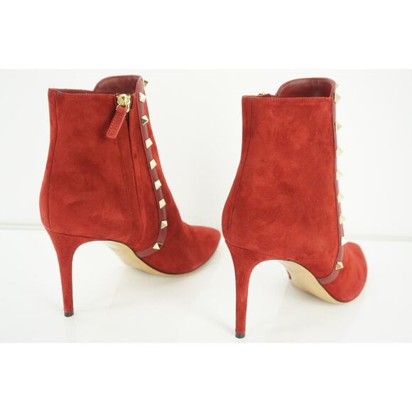 Valentino Rockstud Pointy Toe Red Suede Ankle Boots Size 40. 5 10.5 NIB $1445 - Picture 5 of 12